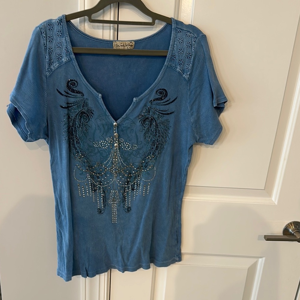 Blue Embellished Women's XL Top